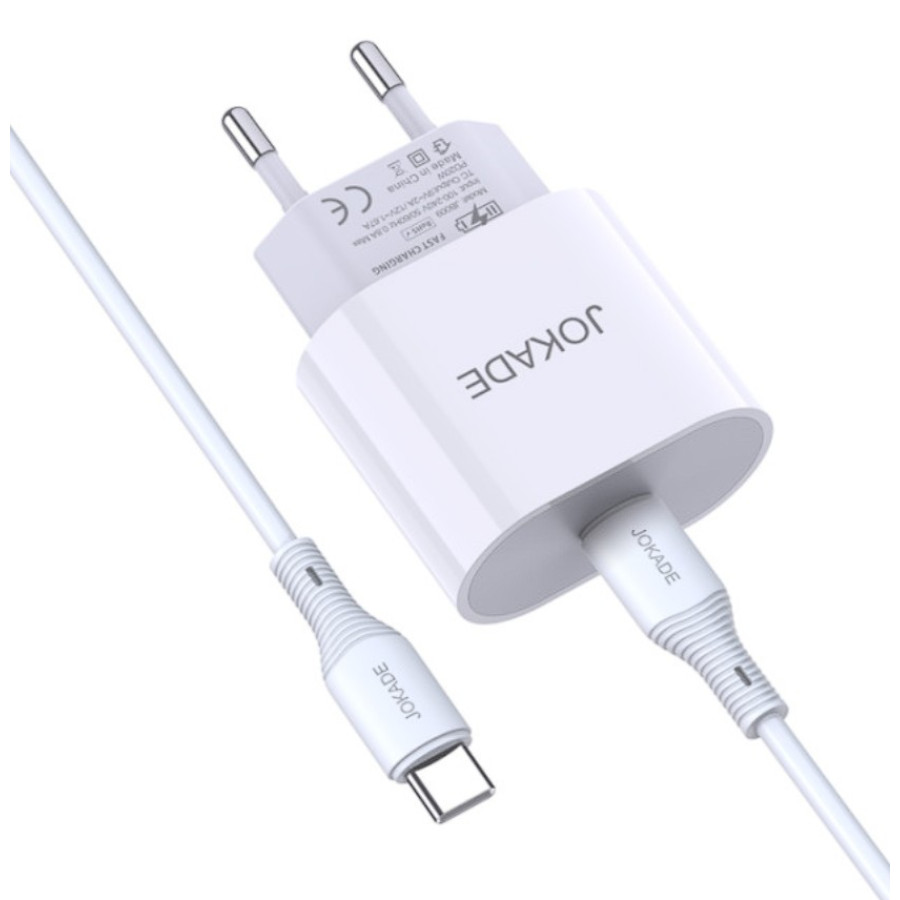 Jokade JB010 Мережевий зарядний пристрій (USB-C/PD25W) + кабель Type-C to Lightning -білий