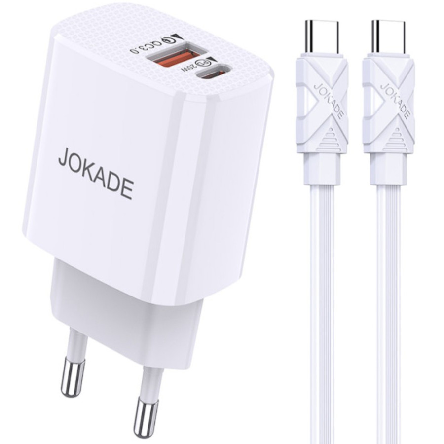 Jokade JB042 Мережевий зарядний пристрій (USB-C/USB/QC18W/PD20W) + кабель Type-C to Type-C -білий
