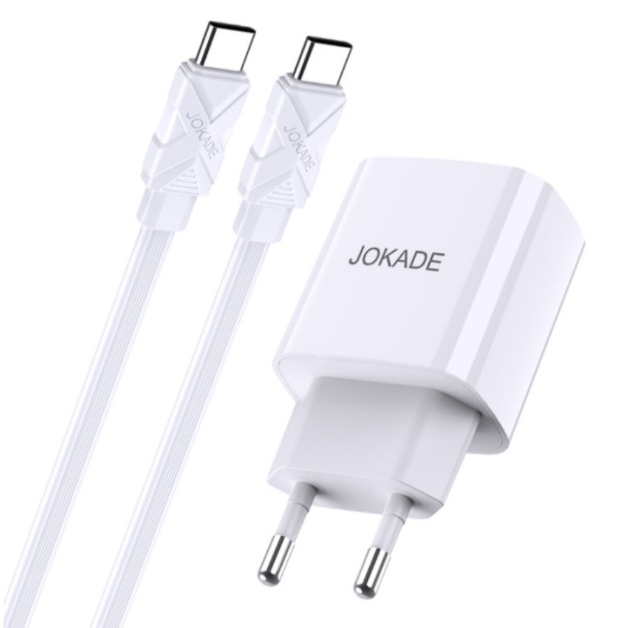 Jokade JB042 Мережевий зарядний пристрій (USB-C/USB/QC18W/PD20W) + кабель Type-C to Type-C -білий