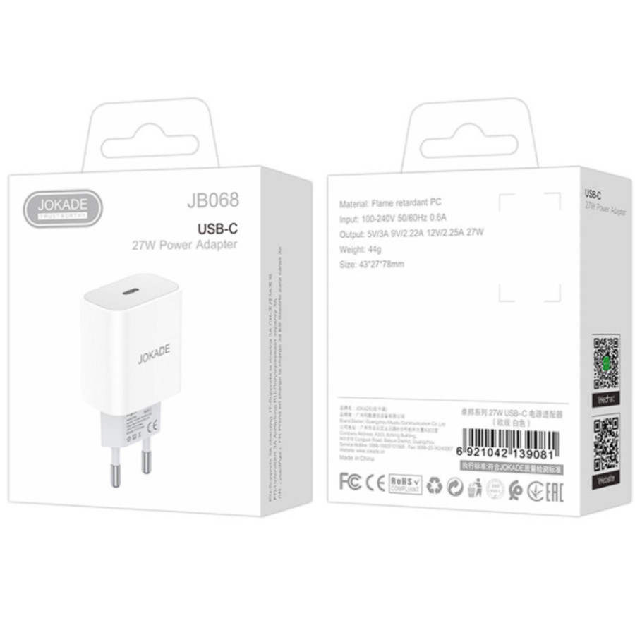 Jokade JB068 Мережевий зарядний пристрій (USB-C/27W)- білий