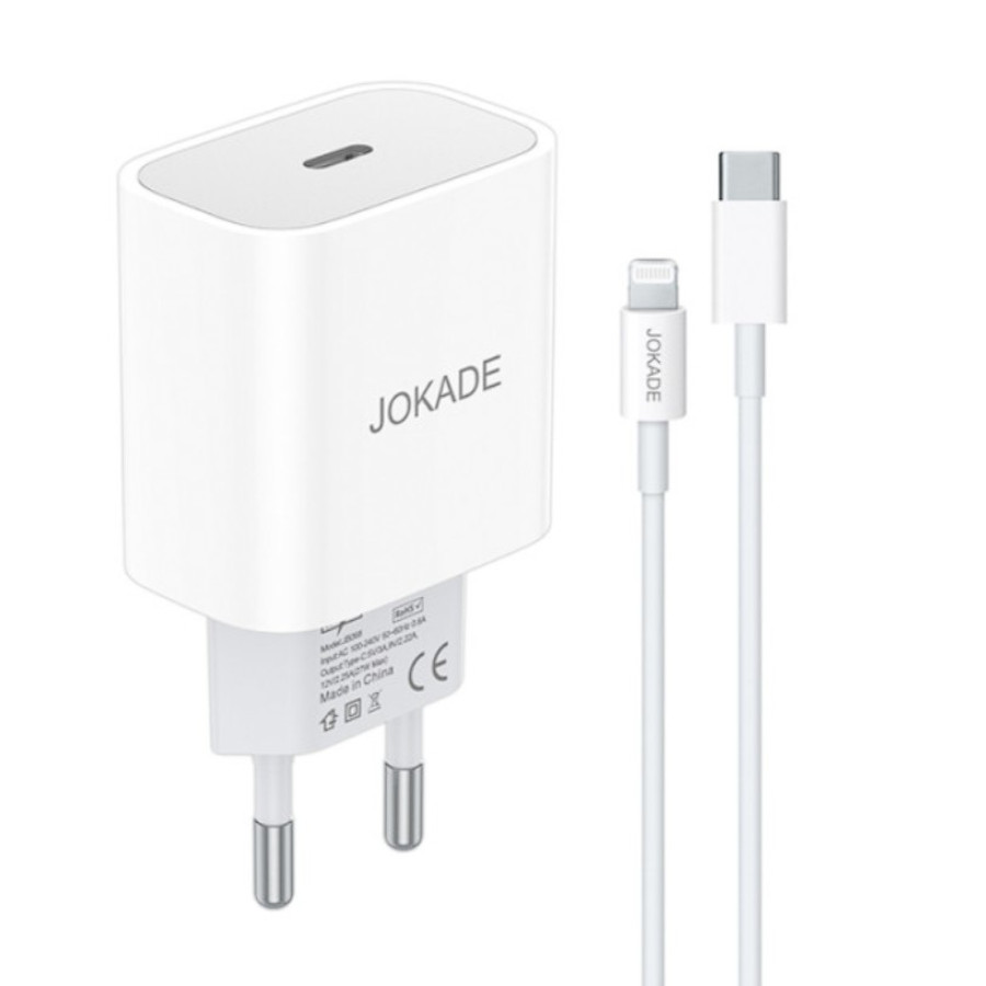 Jokade JB069 Мережевий зарядний пристрій (USB-C/27W) + кабель Type-C to Lightning- білий