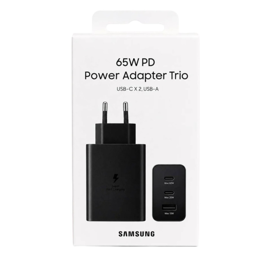 Samsung 65W Power Adapter Trio (with Type-C cable) Black (EP-T6530XBE) (High Copy)