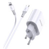 Jokade JB010 Мережевий зарядний пристрій (USB-C/PD20W) + кабель Type-C to Lightning -білий