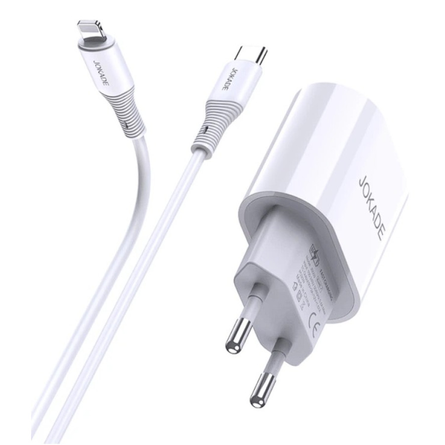 Jokade JB010 Мережевий зарядний пристрій (USB-C/PD20W) + кабель Type-C to Lightning -білий