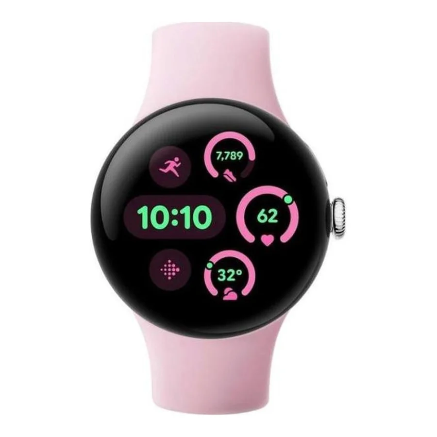 Google Pixel Watch 3 41 mm Wi-Fi Polished Silver Aluminum Case/Rose Quartz Active Band