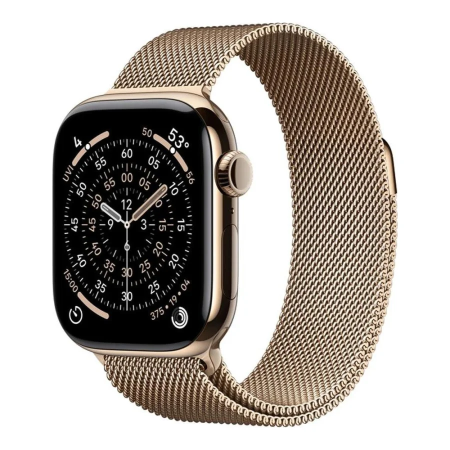 Apple Watch Series 11 GPS + Cellular 46mm Gold Tit. Case w. Gold Milanese Loop - M/L (MFD84)