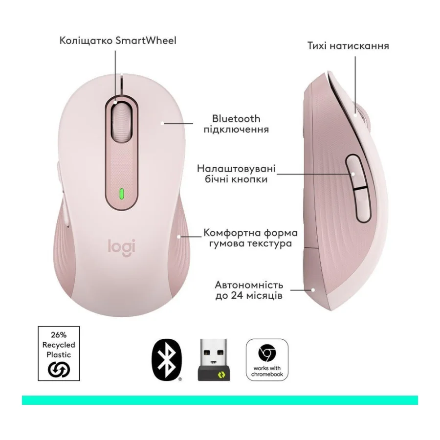 Logitech Signature M650 Wireless Mouse Rose (910-006254)