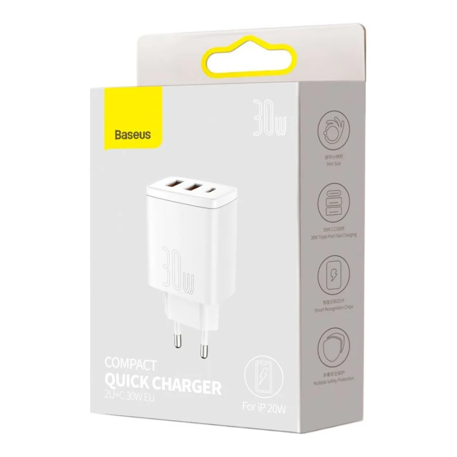 Baseus Compact Quick Charger 2U+C 30W White (CCXJ-E02)