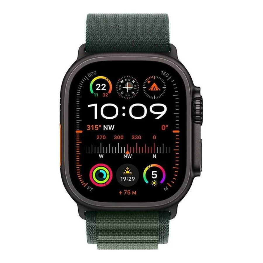 Apple Watch Ultra 2 GPS + Cellular 49mm Black Titan. Case w. Dark Green Alpine Loop - Small (MX4Q3)
