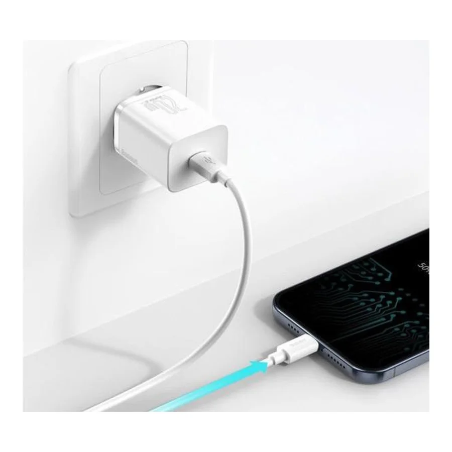 Baseus Super Si Quick Charger White W/Type-C - Lightning Cable (TZCCSUP-B02)