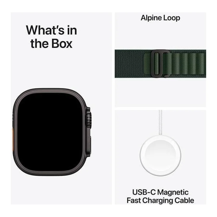 Apple Watch Ultra 2 GPS + Cellular 49mm Black Titan. Case w. Dark Green Alpine Loop - Small (MX4Q3)
