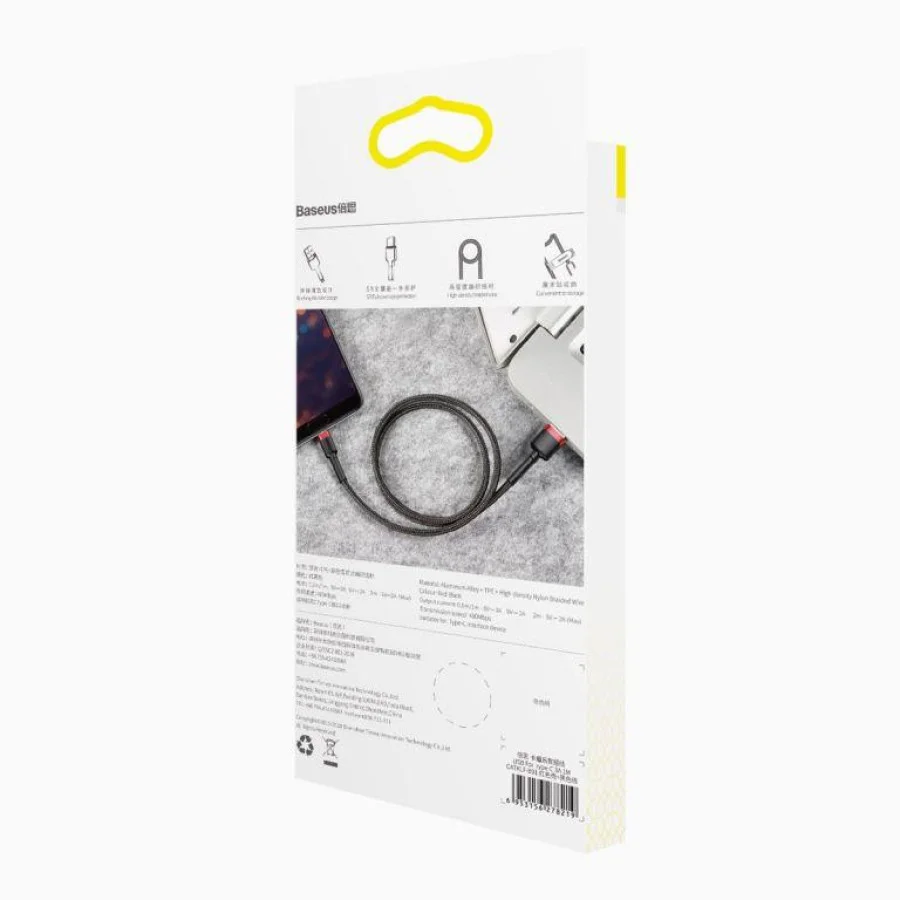 Baseus Cafule Cable USB For Type-C 3A 1M Red+Black (CATKLF-B91)