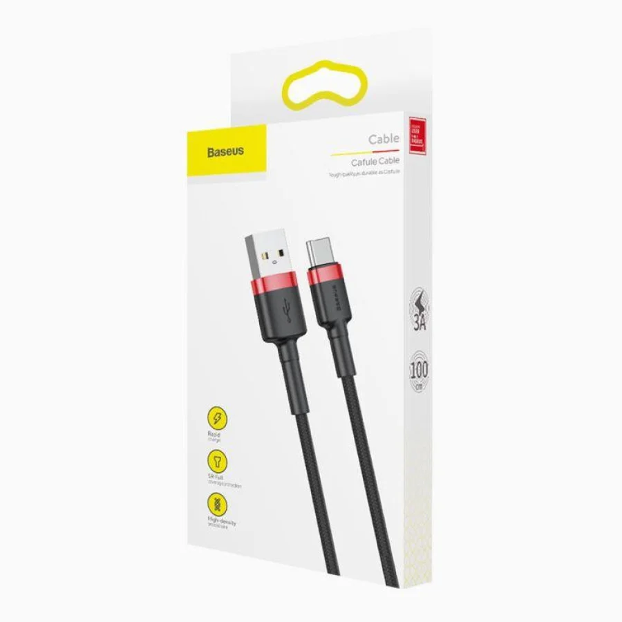 Baseus Cafule Cable USB For Type-C 3A 1M Red+Black (CATKLF-B91)