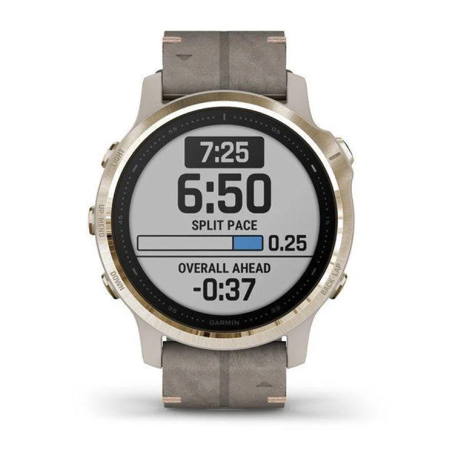 Garmin Fenix 6S Pro Sapphire Light Gold with Shale Grey Leather Band (010-02159-40)