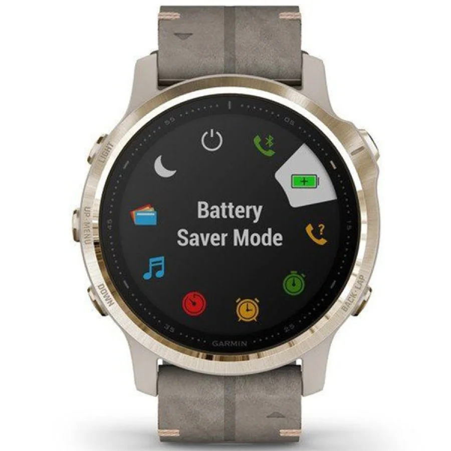 Garmin Fenix 6S Pro Sapphire Light Gold with Shale Grey Leather Band (010-02159-40)