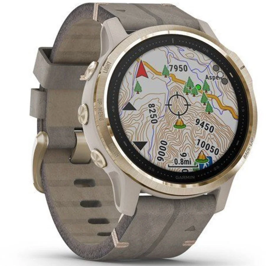 Garmin Fenix 6S Pro Sapphire Light Gold with Shale Grey Leather Band (010-02159-40)