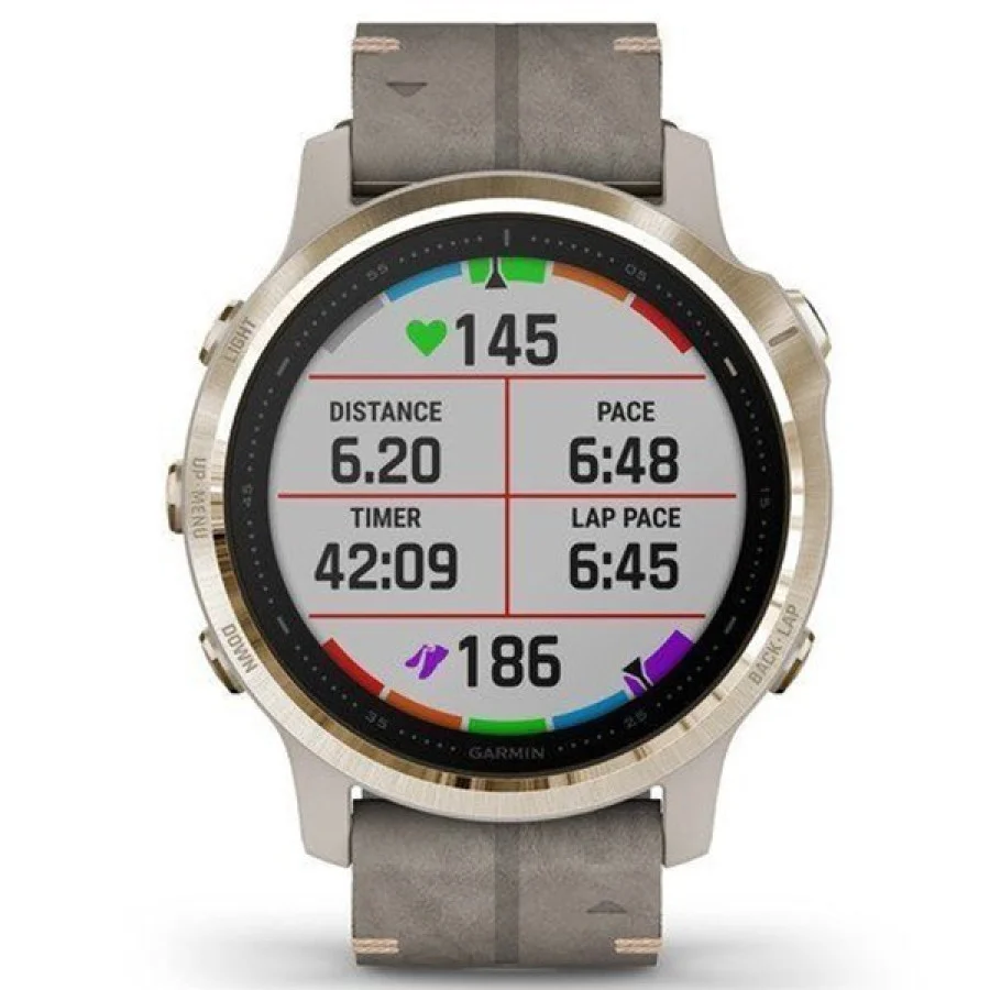 Garmin Fenix 6S Pro Sapphire Light Gold with Shale Grey Leather Band (010-02159-40)