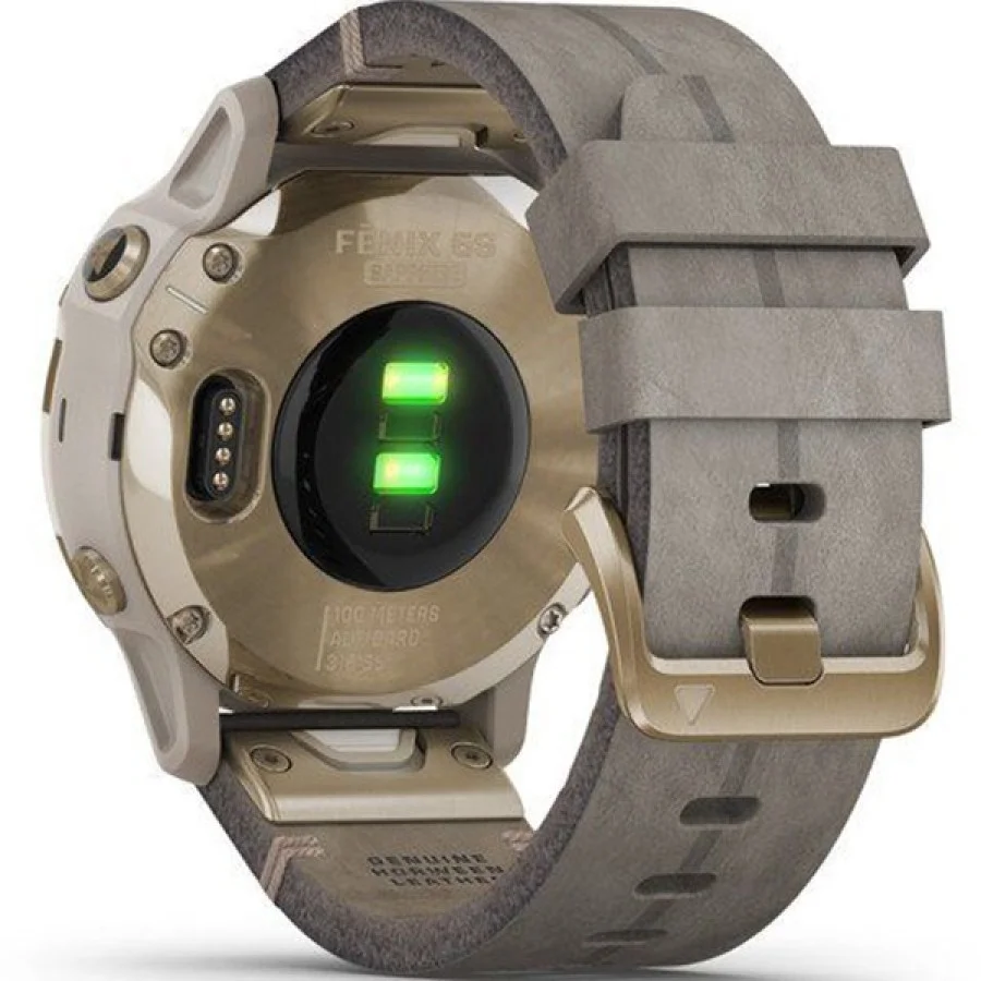 Garmin Fenix 6S Pro Sapphire Light Gold with Shale Grey Leather Band (010-02159-40)