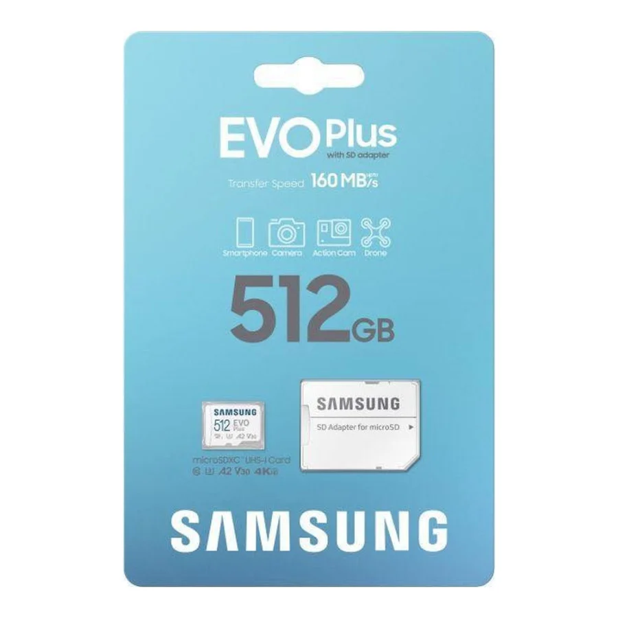Samsung 512 GB microSDXC Class 10 UHS-I U3 V30 A2 EVO Plus + SD Adapter (MB-MC512SA)