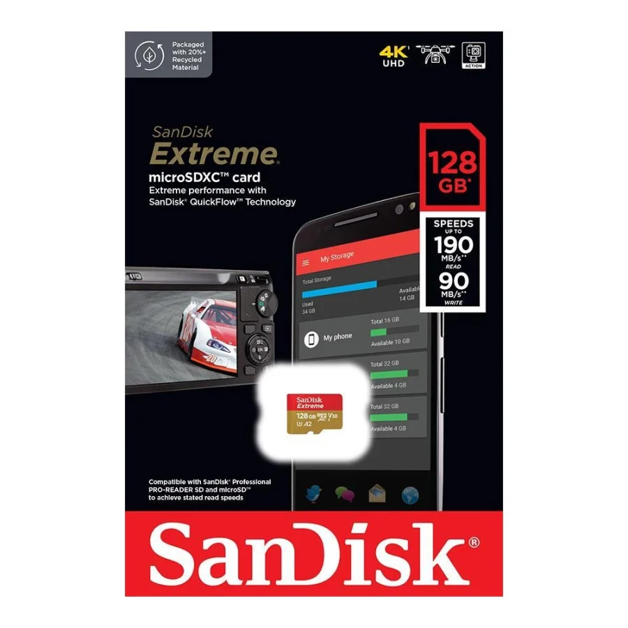 SanDisk 128 GB microSDXC UHS-I U3 V30 A2 Extreme (SDSQXAA-128G-GN6MN)