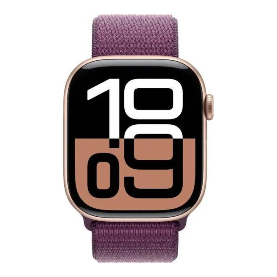 Apple Watch Series 10 GPS 46mm Rose Gold Aluminum Case w. Plum Sport Loop (MWWV3)
