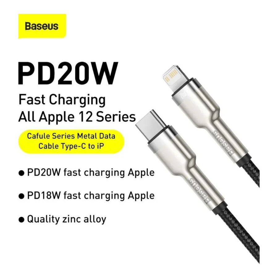 Baseus Lightning to USB Type-C Cafule Metal Data Cable PD 2m Black (CATLJK-B01)