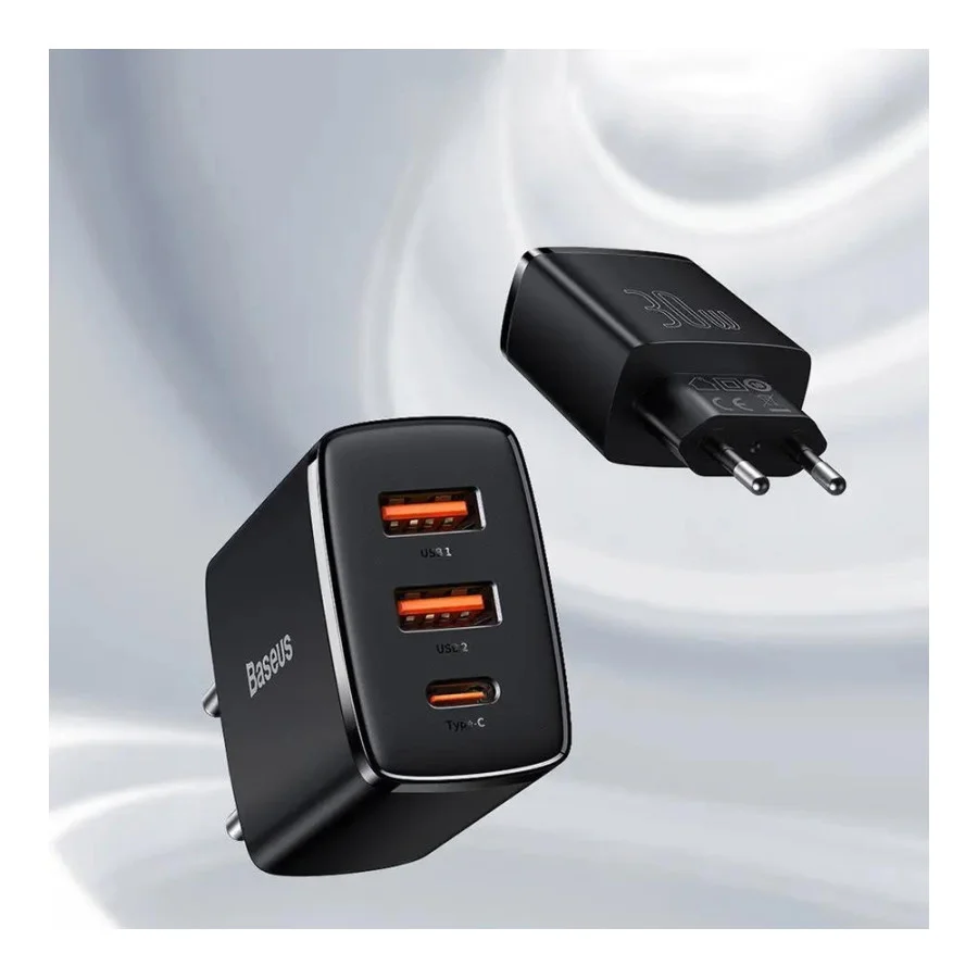 Baseus Compact Quick Charger 2xUSB U+C 30W Black (CCXJ-E01)