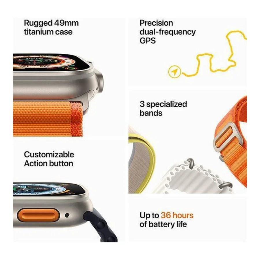 Apple Watch Ultra GPS + Cellular 49mm Titanium Case with Orange Alpine Loop - Small (MNHA3/MNHH3)