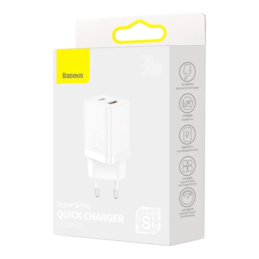 Baseus Super Si Pro Quick Charger C+U 30W White (CCSUPP-E02)