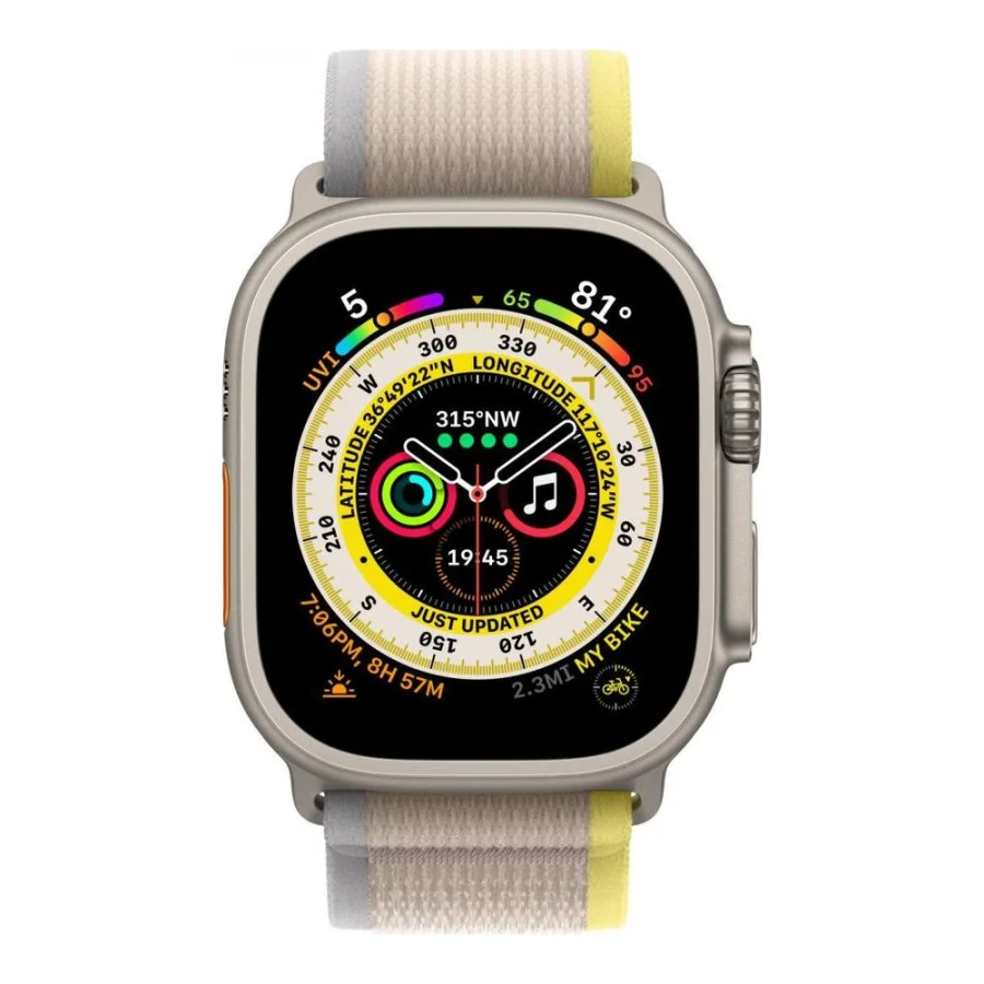Apple Watch Ultra GPS + Cellular 49mm Titanium Case with Yellow/Beige Trail Loop - M/L (MQF23/MQFU3)