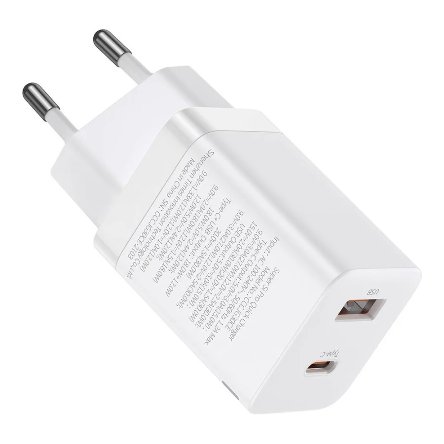 Baseus Super Si Pro Quick Charger C+U 30W White (CCSUPP-E02)