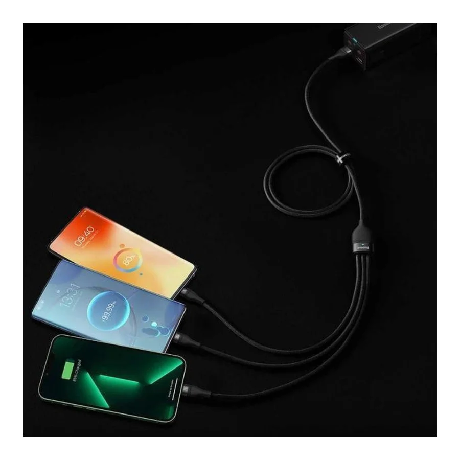 Baseus Flash Series II 100W 3-in-1 USB to Type-C/Lightning/Micro USB 1.2m Black (CASS030001)