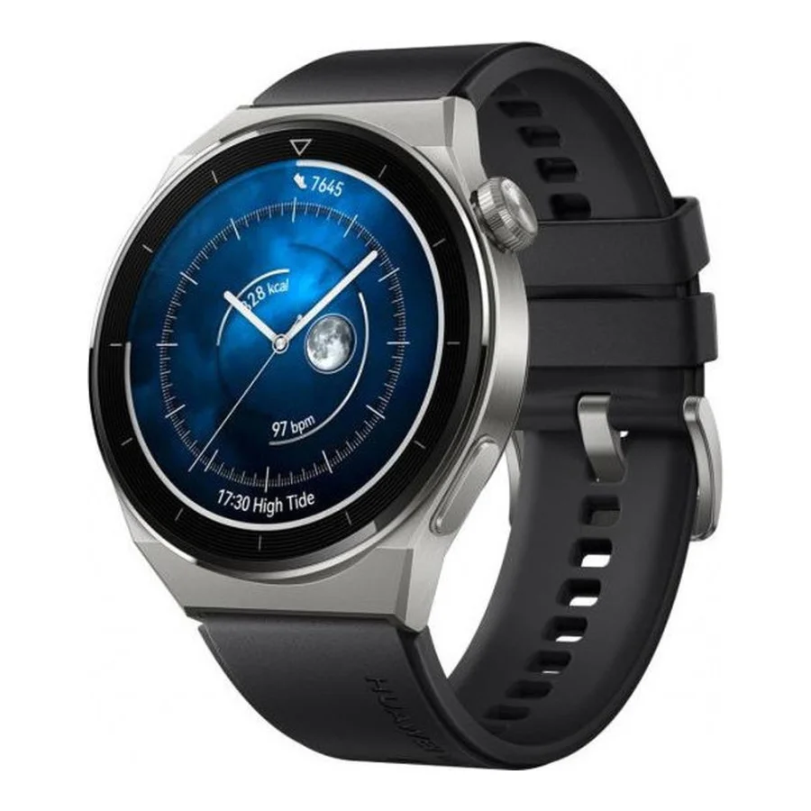 Huawei Watch GT 3 Pro 46 mm Sport Light Titanium Case Black Fluoroelastomer Strap (ODN-B19)