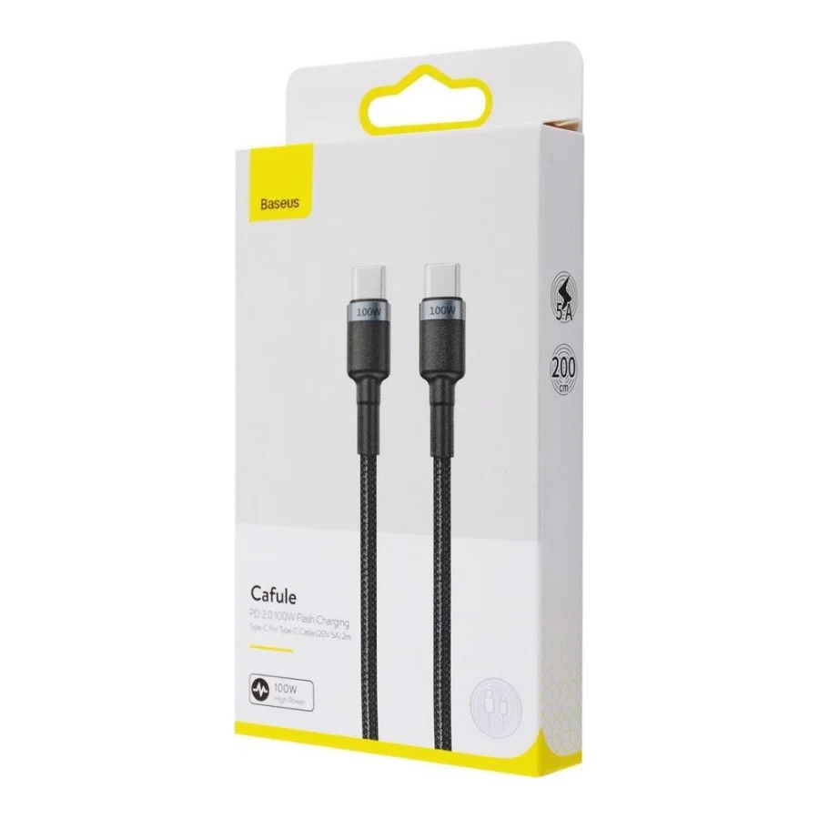 Baseus Cafule PD2.0 100W flash charging Type-C For Type-C cable (20V 5A) 2m Gray+Black (CATKLF-ALG1)