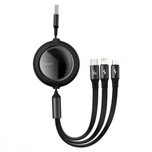 Baseus Bright Mirror Retractable Data Cable USB to Micro USB/Lightning/Type-C 3.5A 1.2m Black (CAMLT-MJ01)