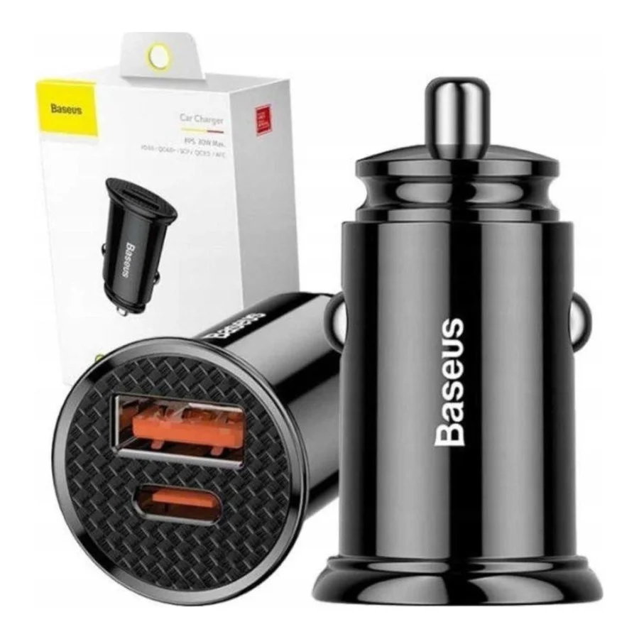Baseus USB Car Charger USB 3.0 + USB-C 30W Black (CCALL-YS01)