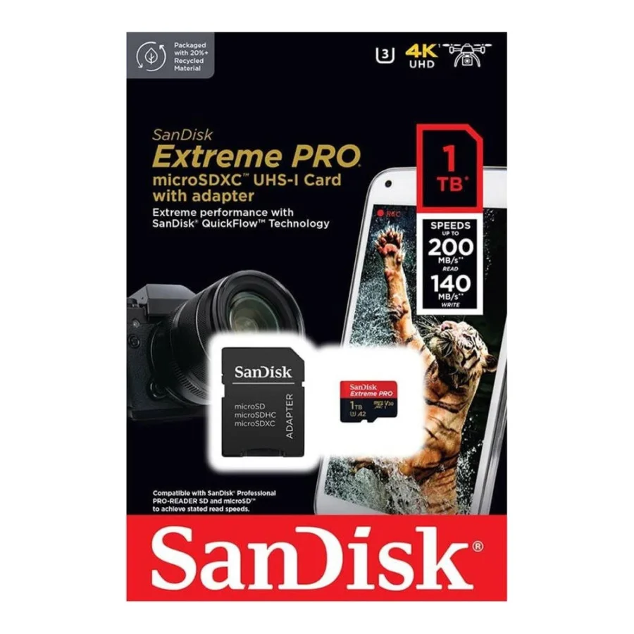 SanDisk 1 TB microSDXC UHS-I U3 Extreme Pro + SD Adapter (SDSQXCD-1T00-GN6MA)