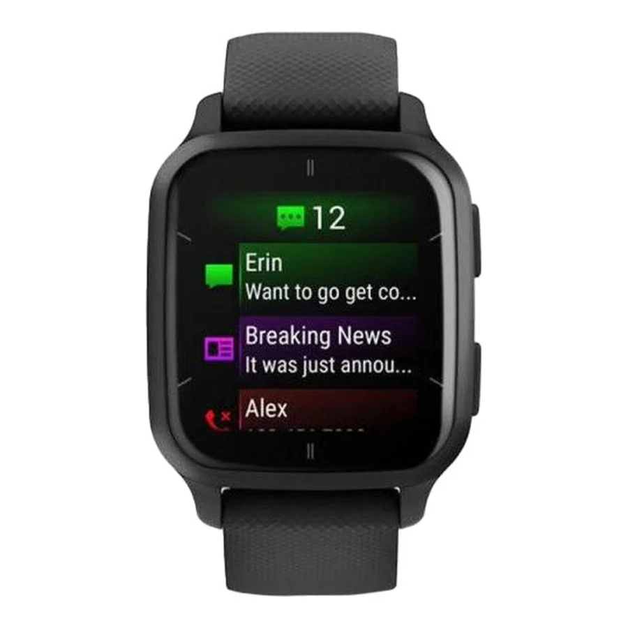 Garmin Venu Sq 2 – Music Edition Slate Aluminum Bezel with Black Case and Silicone Band (010-02700-00/10/80)