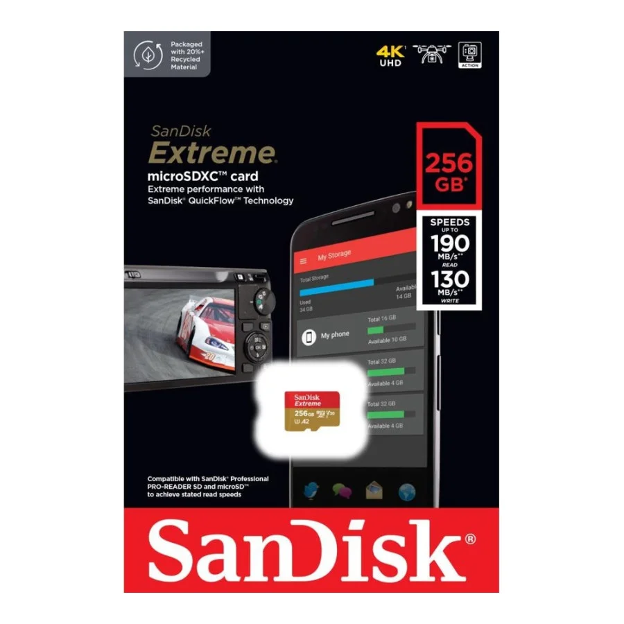 SanDisk 256 GB microSDXC UHS-I U3 V30 A2 Extreme (SDSQXAV-256G-GN6MN)
