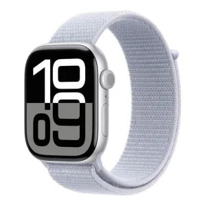 Apple Watch Series 10 GPS 46mm Silver Aluminum Case w. Blue Cloud Sport Loop (MWWN3)