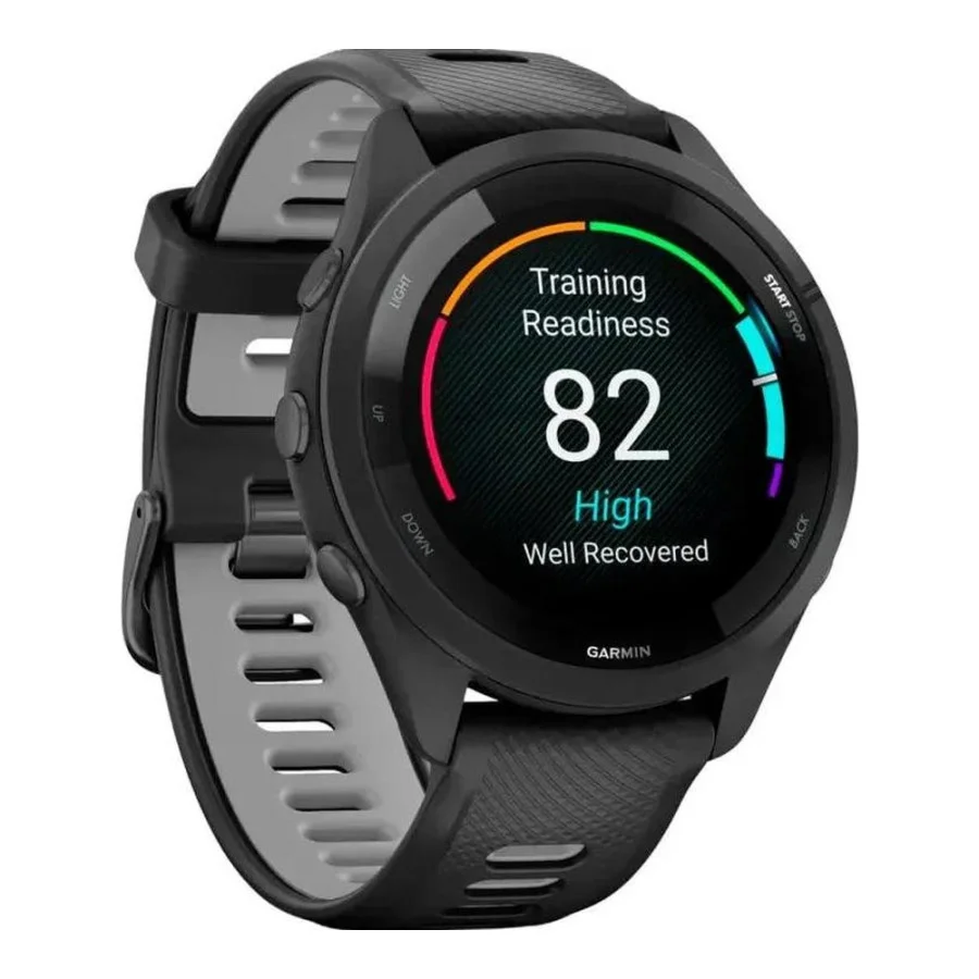 Garmin Forerunner 265 Black Bezel and Case w. Black/Powder Gray Silicone Band (010-02810-00/10/50)