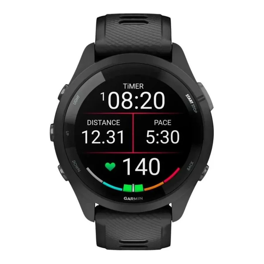 Garmin Forerunner 265 Black Bezel and Case w. Black/Powder Gray Silicone Band (010-02810-00/10/50)