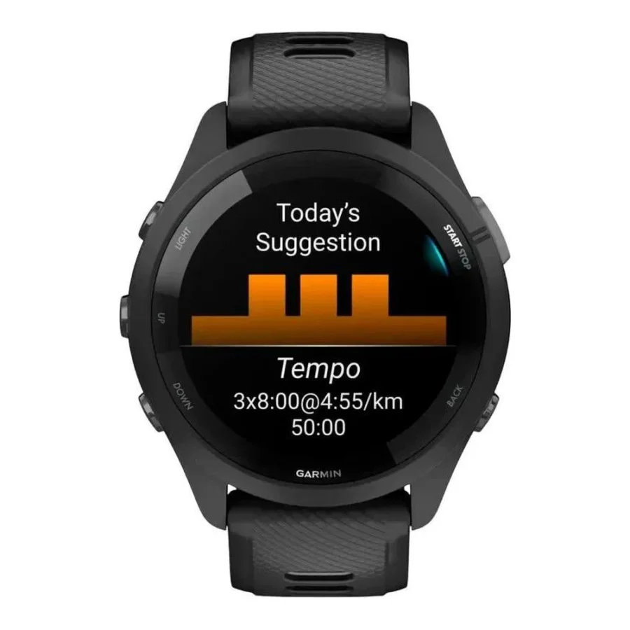 Garmin Forerunner 265 Black Bezel and Case w. Black/Powder Gray Silicone Band (010-02810-00/10/50)