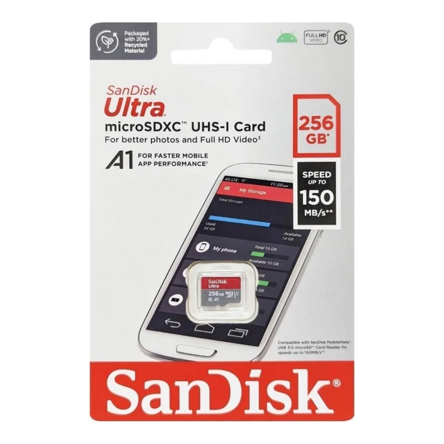 SanDisk 256 GB microSDXC UHS-I Ultra A1 + SD adapter (SDSQUAC-256G-GN6MN)