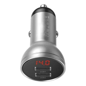 Baseus Digital Display Dual USB Car Charger Silver (CCBX-0S)