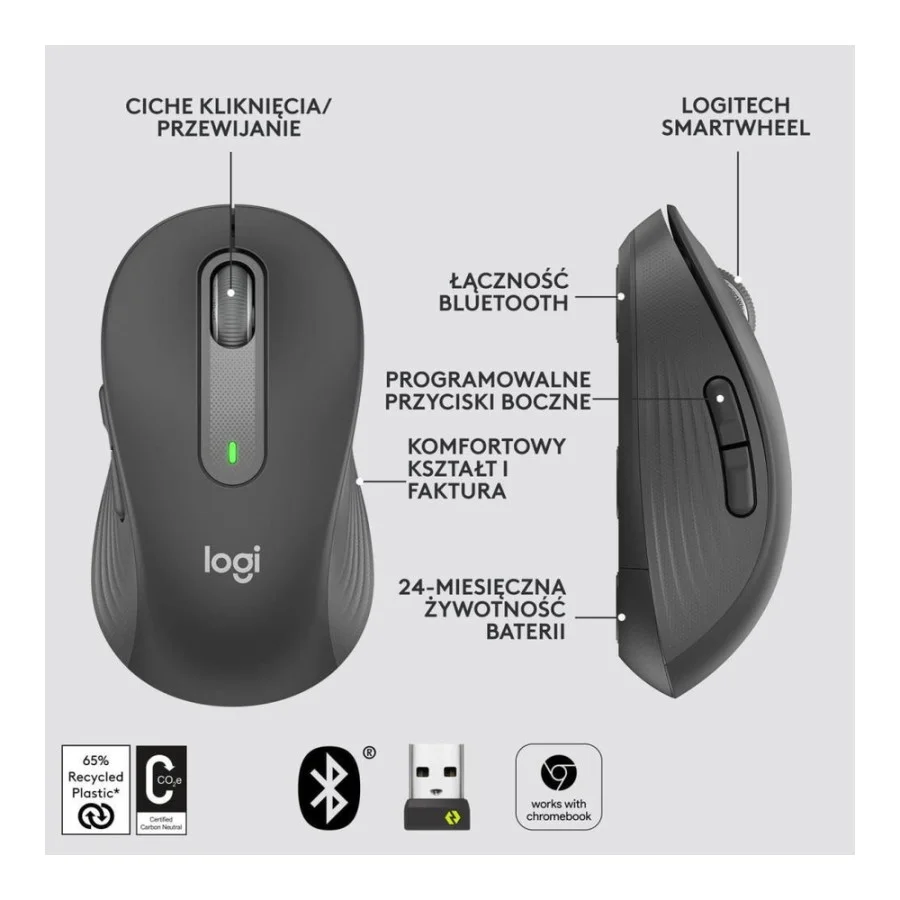 Logitech Signature M650 L Wireless Mouse Graphite (910-006236)