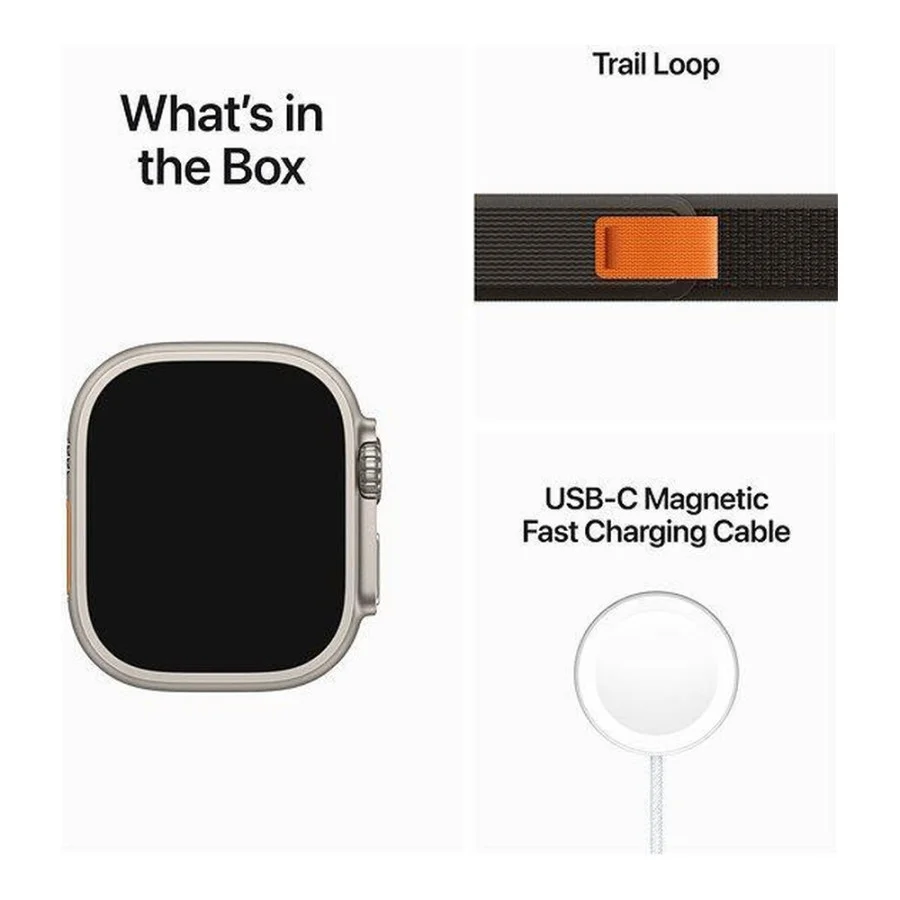 Apple Watch Ultra GPS + Cellular 49mm Titanium Case with Black/Gray Trail Loop - M/L (MQF53/MQFX3)