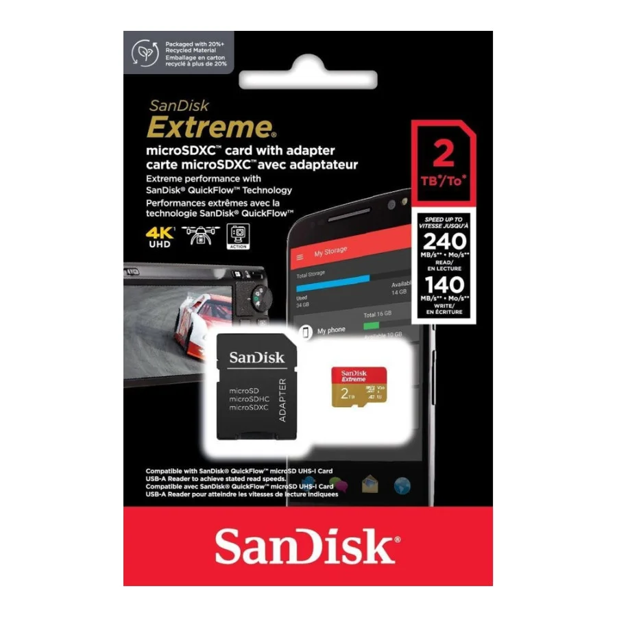 SanDisk 2 TB microSDXC U3 V30 A2 Extreme + Adapter SD (SDSQXAV-2T00-GN6MA, SDSQXAV-2T00-GN6MN)