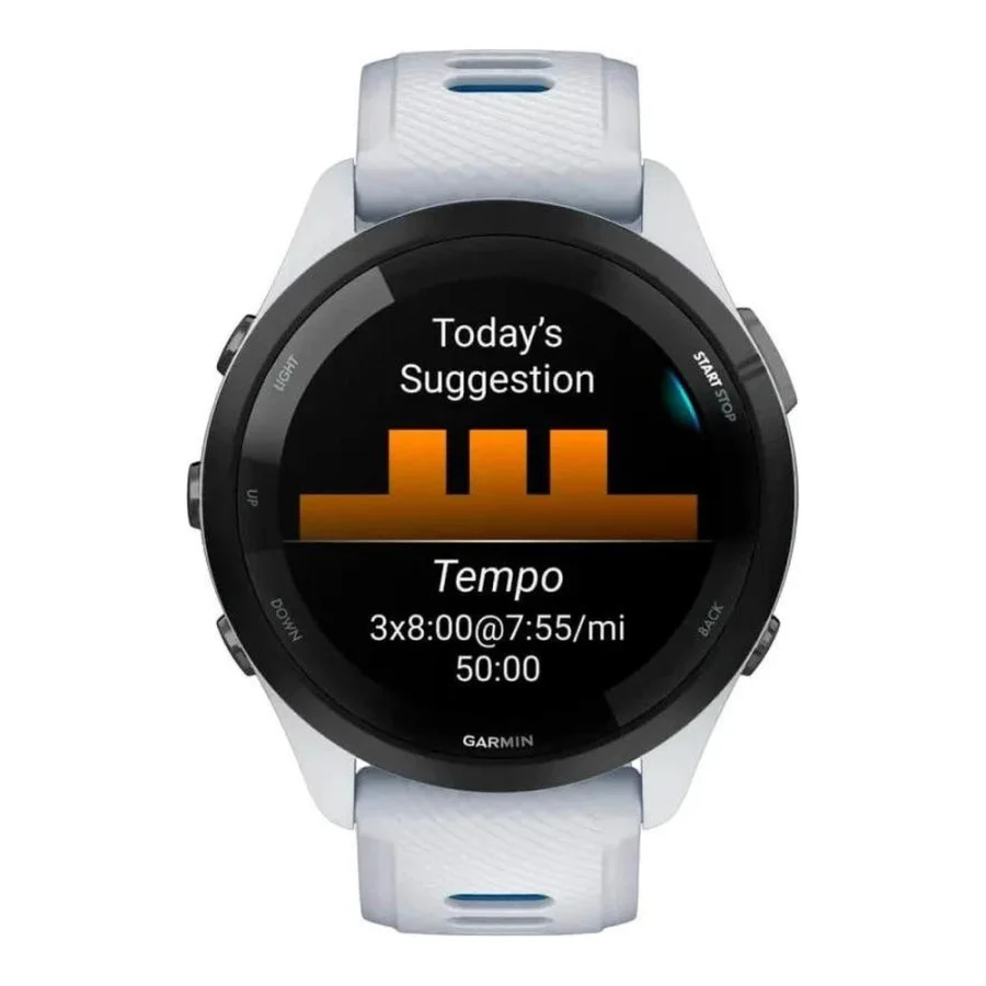Garmin Forerunner 265 Black Bezel w. Whitestone Case and Whitestone/Tidal Blue S. Band (010-02810-01/11/51)