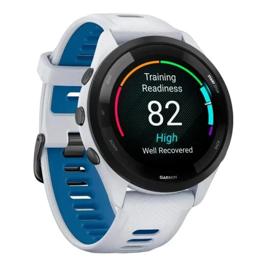 Garmin Forerunner 265 Black Bezel w. Whitestone Case and Whitestone/Tidal Blue S. Band (010-02810-01/11/51)